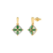 Boucles d'oreilles Émeraudes marquises et diamants naturels ronds 0.98 carat or jaune 14 carats Paolina